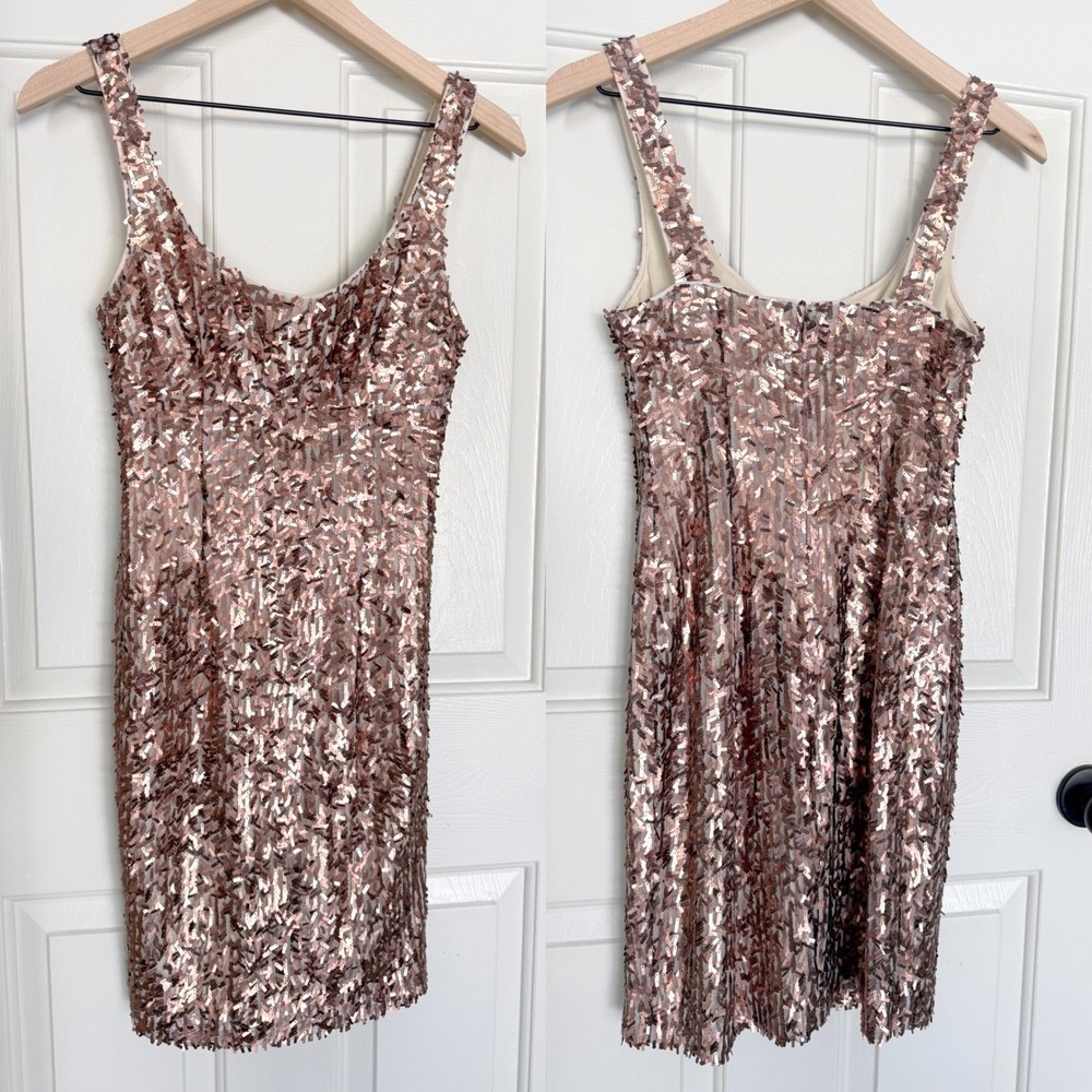 Suzi Chin for Maggy Boutique Bronze Sequin Mini Dress‎ 2 Party Sparkle Dance